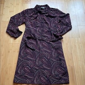Blair Burgundy Paisley belted Long Sleeve Dress